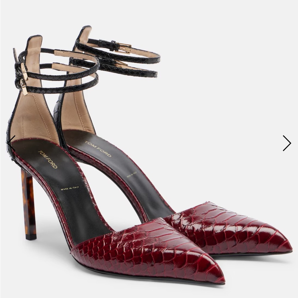 Tom Ford burgundy python calfskin pointed-toe pumps with 90mm tortoise stiletto - Picture 1 of 4